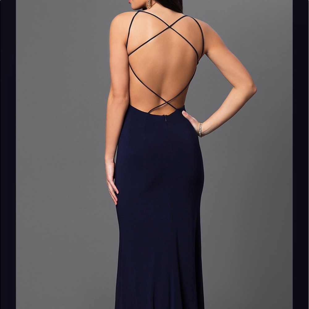 Floor Length Navy Blue Prom Dress - Picture 3 of 3